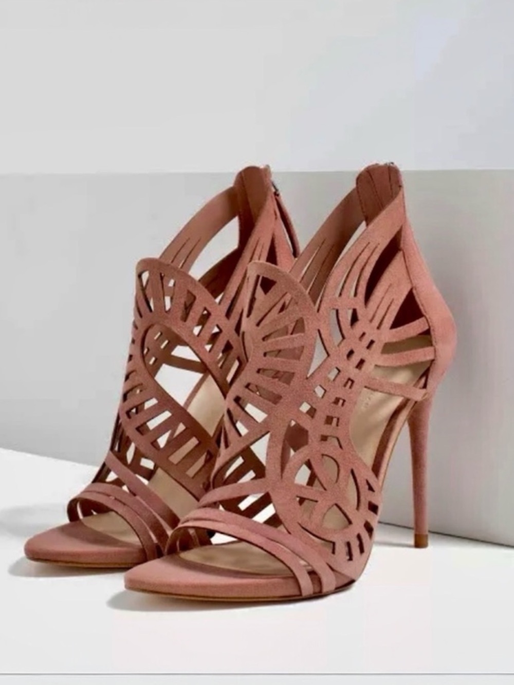 ZARA Laser Cut High Heel Sandals Pink Geometric Cutout Stiletto Heels Size 6